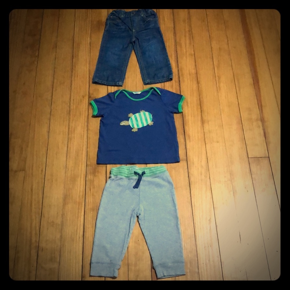 MINI BODEN BABY BOY SET JEANS PANT TEE EUC 18-24 M
